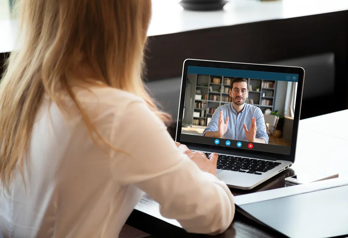 a lady is taking virtual interview