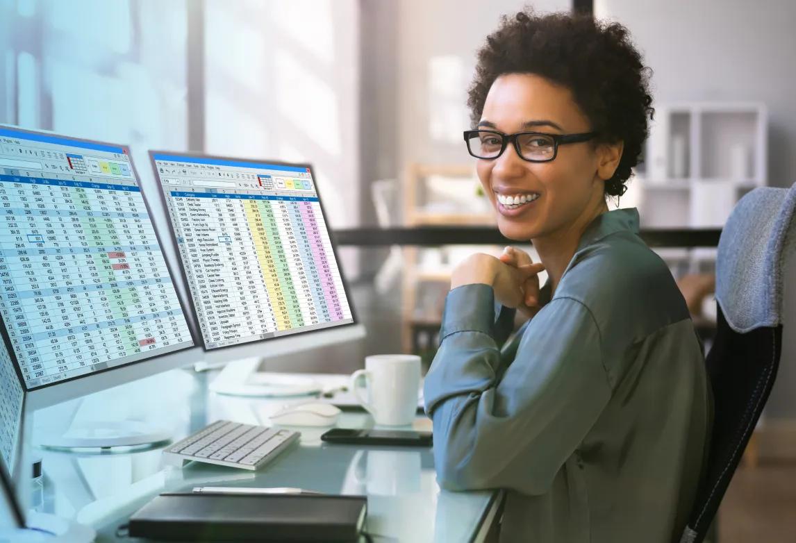 healthcare worker sitting at a desk while working in a healthcare career with no patient contact